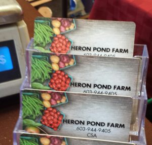 Heron Pond Farm offers CSA farm-credit options on a debit card in addition to their traditional boxed share. So 2015!